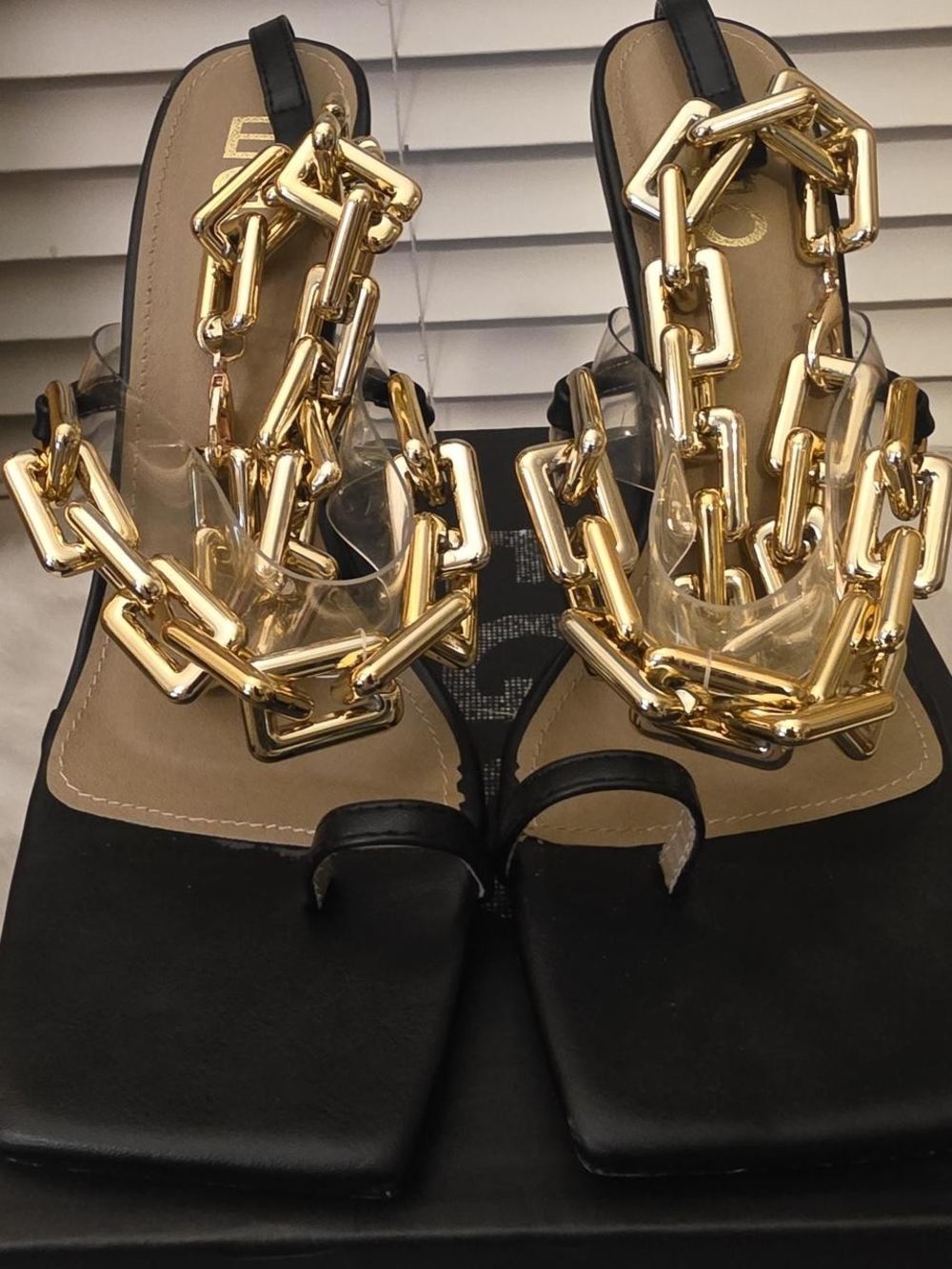 Ego Black Sandal with Gold Chain Accent - SZ 10